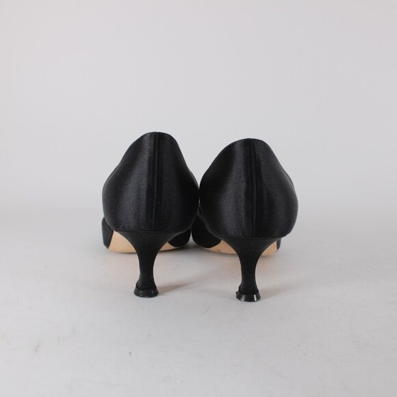 Manolo Blahnik Heels Floran Sz 38 Black Rhinestones Satin Leather Kitten 1.5" - Picture 6 of 13